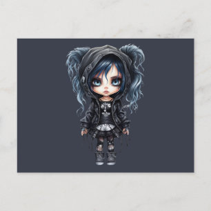 Gothic Girl Black and Grey Halloween Holiday Postcard
