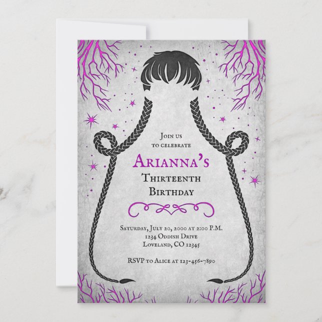 Gothic Girl Braids Birthday Invitation (Front)