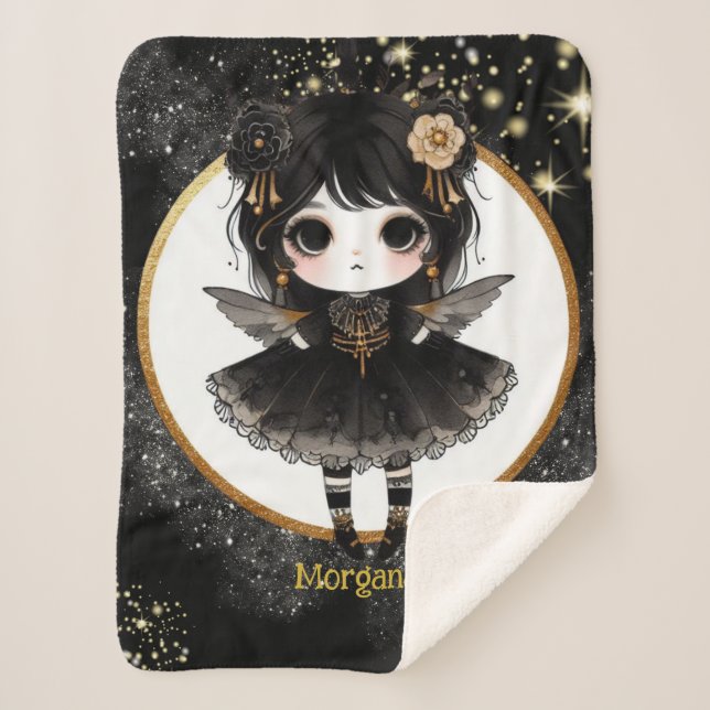 Gothic Girl Custom Decor Goth Kawaii Chibi Sherpa Blanket (Front)