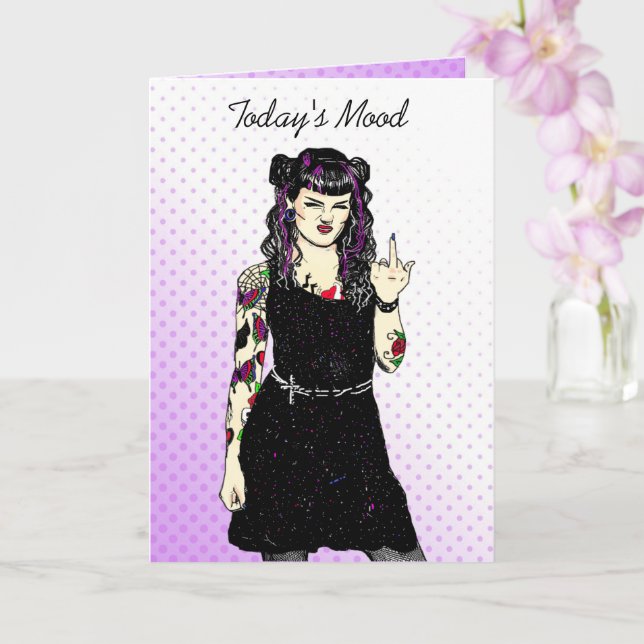 Gothic Girl Flipping the Bird, Todays Mood Card (Orchid)