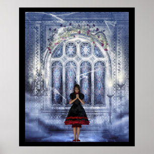 Gothic girl in a Cathedral Poster