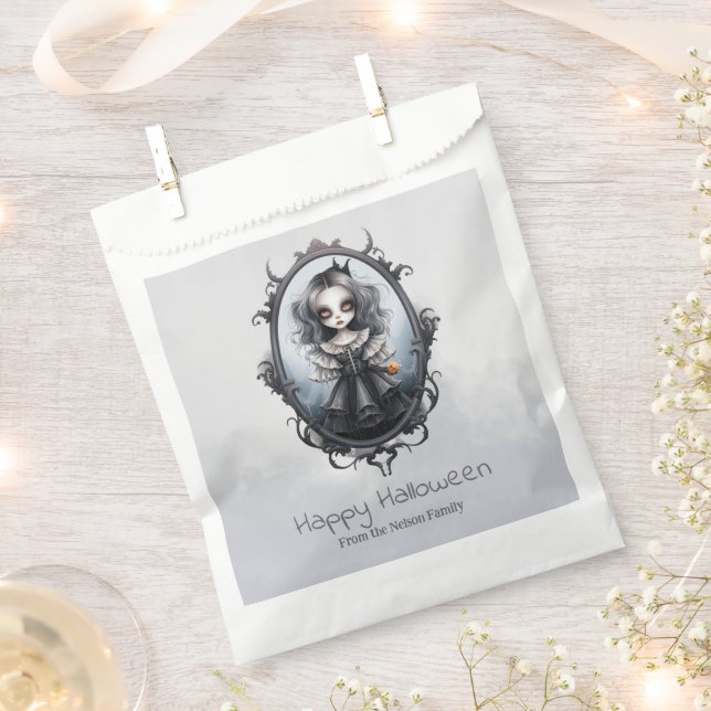 Gothic Girl in Victorian Mirror Happy Halloween Favour Bags (Clipped)