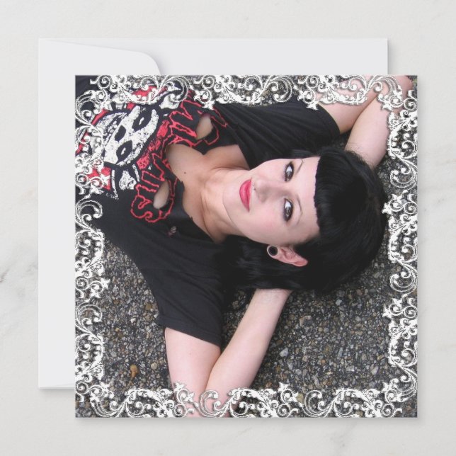 Gothic Girl Photo, "I Love You" Tribal Border Card (Front)