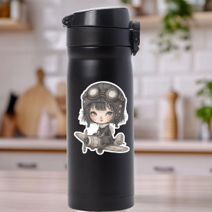 Gothic Girl Pilot flying Aeroplane Cute Anime