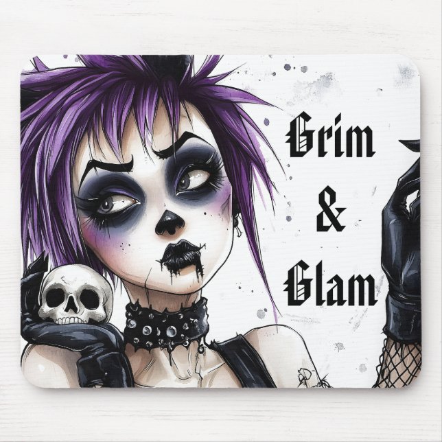 Gothic Girl Portrait - Grim & Glam Mouse Mat (Front)