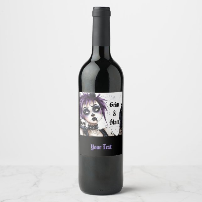 Gothic Girl Portrait - Grim & Glam Wine Label (Front)