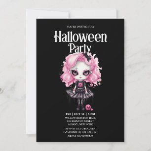 Gothic Girl Pumpkin Pink Horror Halloween Party Invitation