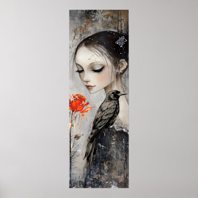 Gothic Girl Raven Red Rose  Poster (Front)