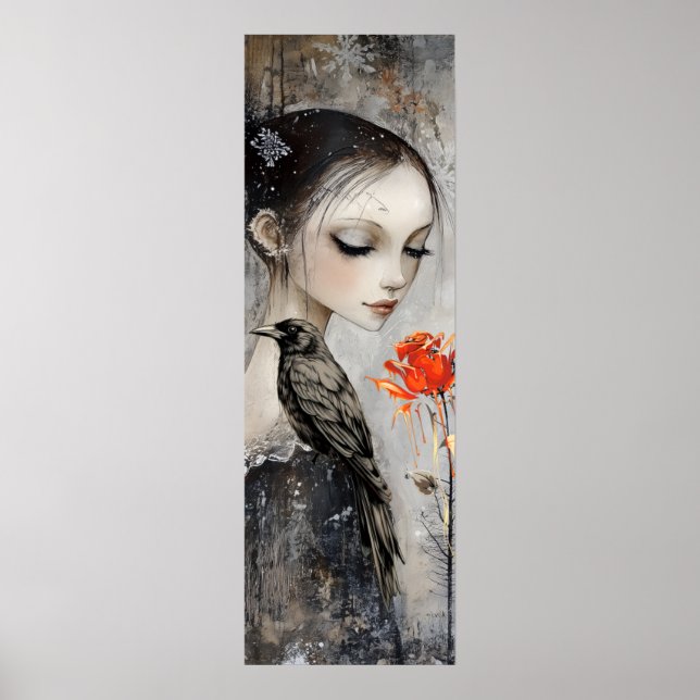 Gothic Girl Raven Red Rose  Poster (Front)