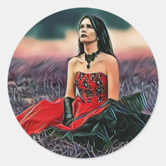 Gothic Girl Sitting Classic Round Sticker