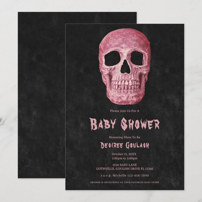 Gothic Girl Skull Antique Baby Shower Invitation (Front/Back)