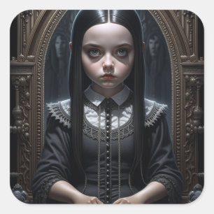 Gothic Girl Spooky Haunting Halloween Square Sticker