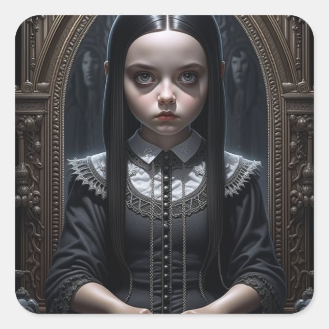 Gothic Girl Spooky Haunting Halloween Square Sticker (Front)
