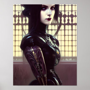 Gothic Girl Steampunk Different Coloured Eyes Poster