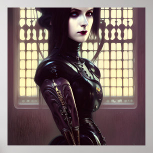 Gothic Girl Steampunk Different Coloured Eyes Poster