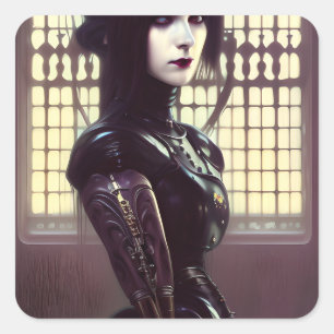 Gothic Girl Steampunk Different Coloured Eyes Square Sticker