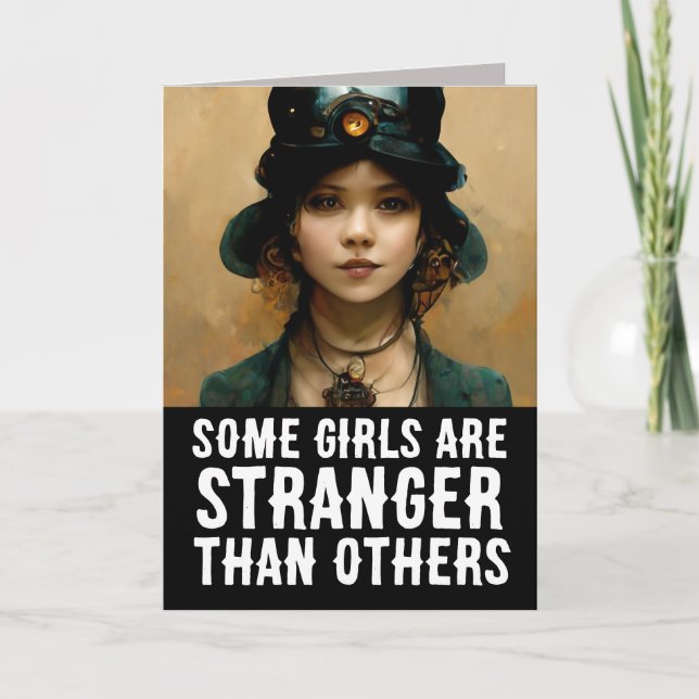 GOTHIC GIRL STRANGE BIRTHDAY GREETING CARD  (Front)