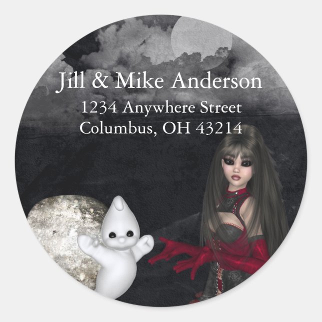 Gothic Girl Tombstone & Ghost Return Address Label (Front)