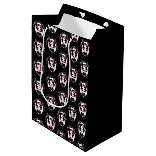 Gothic Girl Victorian Mirror Black Halloween Medium Gift Bag (Front Angled)