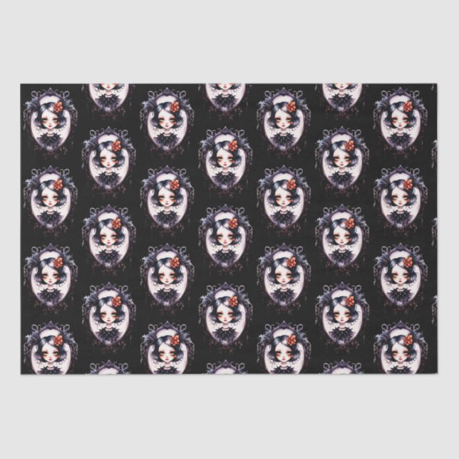 Gothic Girl Victorian Mirror Black Halloween Tissue Paper (Front)