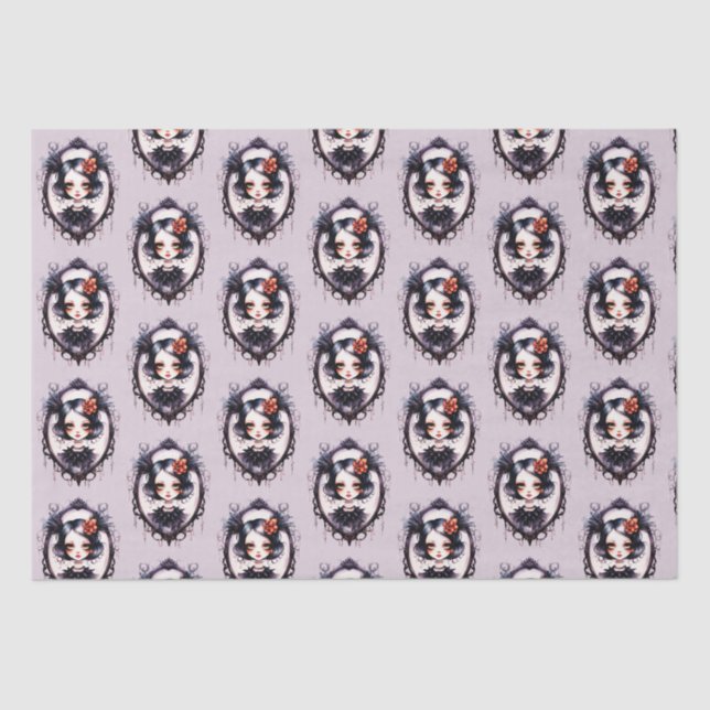 Gothic Girl Victorian Mirror Grey Halloween Tissue Paper (Front)