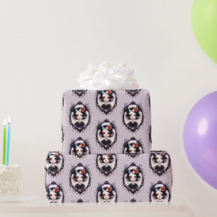Gothic Girl Victorian Mirror Grey Halloween Wrapping Paper