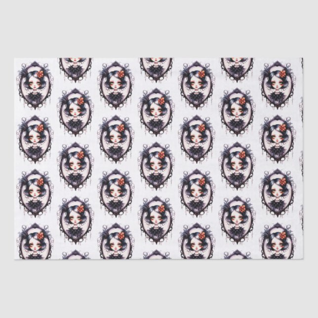 Gothic Girl Victorian Mirror White Halloween Tissue Paper (Front)
