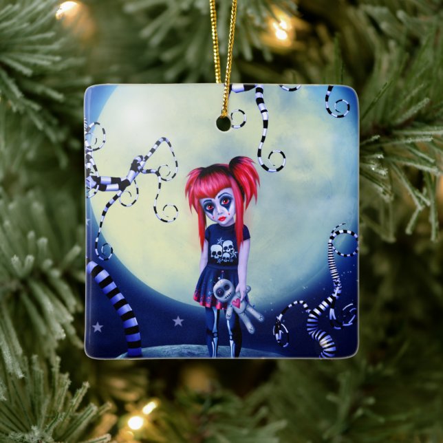 Gothic girl voodoo doll and creepy vines ceramic ornament (Tree)