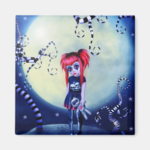 Gothic girl voodoo doll and creepy vines magnet