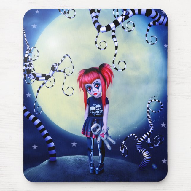 Gothic girl voodoo doll and creepy vines mouse mat (Front)
