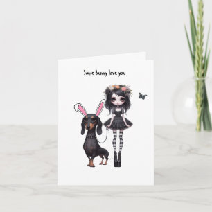 Gothic Girl with Dachshund Easter Card