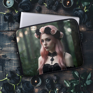 Gothic Girl with Pink Hair Laptop Sleeve