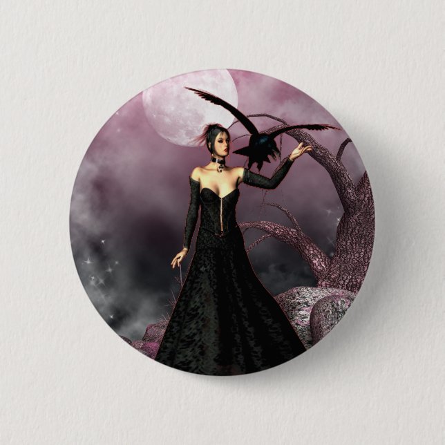 Gothic Girls Red Witch fantasy button (Front)