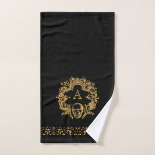 Gothic Glam   Bath Towel Set   Gold Skull Monogram