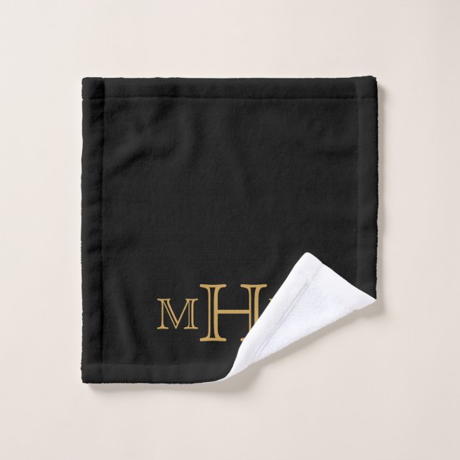 Gothic Glam | Bath Towel Set | Monogram | Black (Wash Cloth)