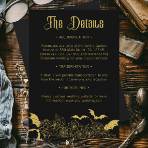 Gothic Glam Black Gold Wedding Details Enclosure Card