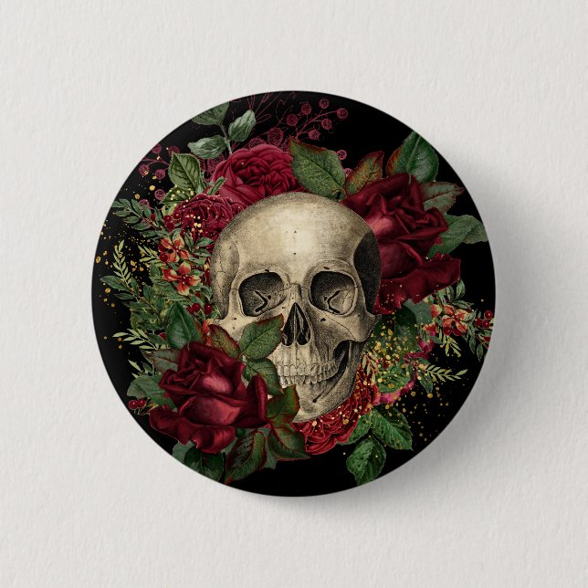 Gothic Glam | Button | Skull & Roses | Black (Front)