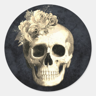 Gothic Glam Floral Skull    Classic Round Sticker