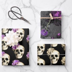 Gothic Glam Floral Skull Wrapping Paper Sheet