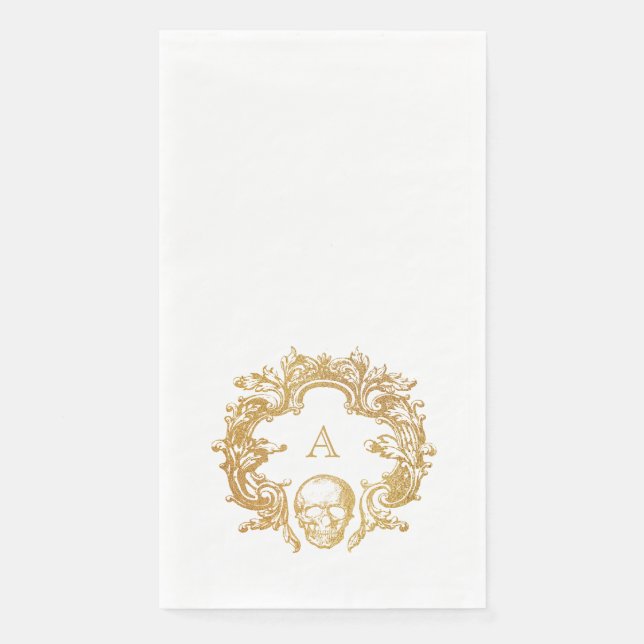 Gothic Glam | Guest Towel |  Gold Skull Monogram Napkin (Front)
