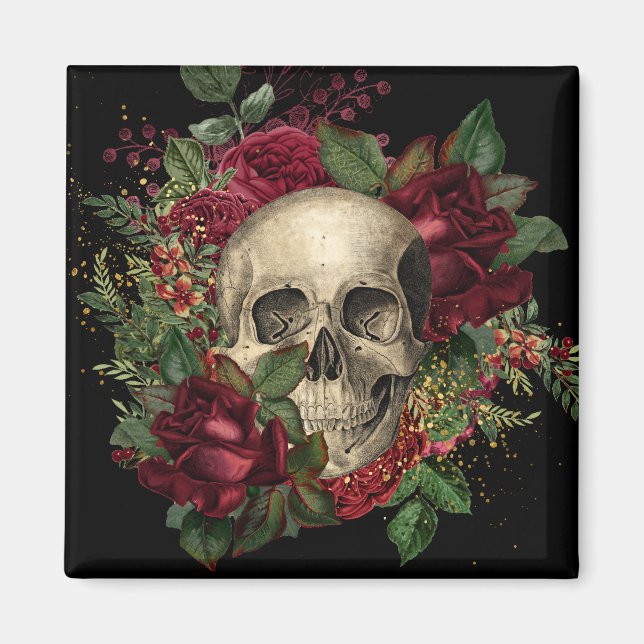 Gothic Glam | Magnet | Skull & Roses | Black (Front)