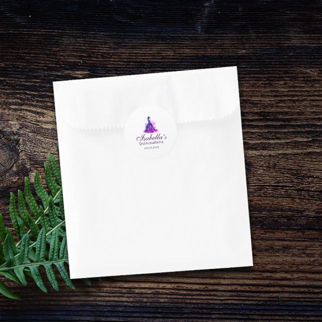 Gothic Glam Quince  Classic Round Sticker (Announce your special day in captivating style with Gothic Glam Quinceañera Classic Round Sticker.)