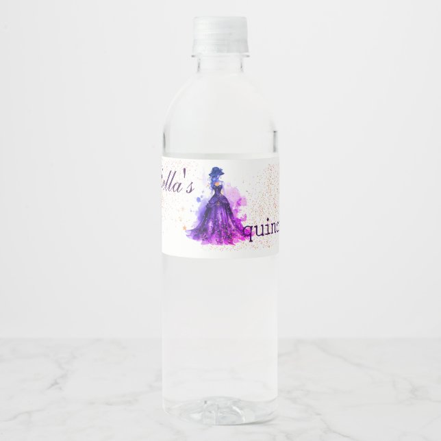 Gothic Glam Quince purple dress Water Bottle Label (Front)
