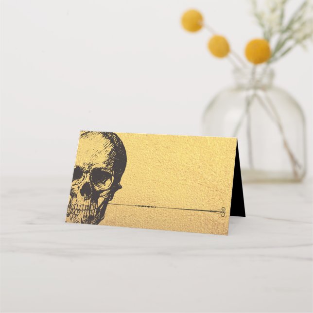 Gothic Glam Skull | Place Card or Food Card | Gold (Front)