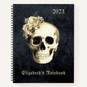  Gothic Glam Skull White Roses Personalized  Notebook