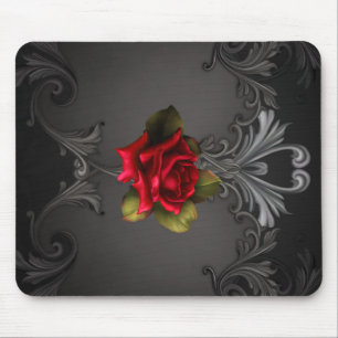 Gothic Glamor Red Rose Black Ornamental Glam Mouse Mat
