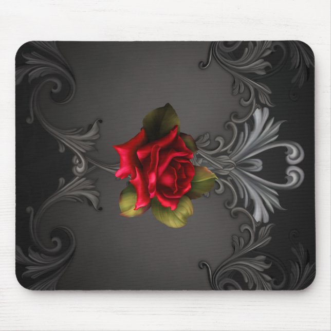 Gothic Glamor Red Rose Black Ornamental Glam Mouse Mat (Front)