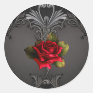 Gothic Glamour Red Rose Black Ornamental Glam Classic Round Sticker