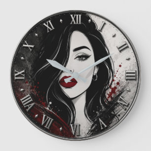 Gothic Glamour Woman Modern Portrait Decor Large Clock