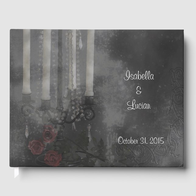 Gothic Glow Candle Light Roses Wedding Guest Book (Front)